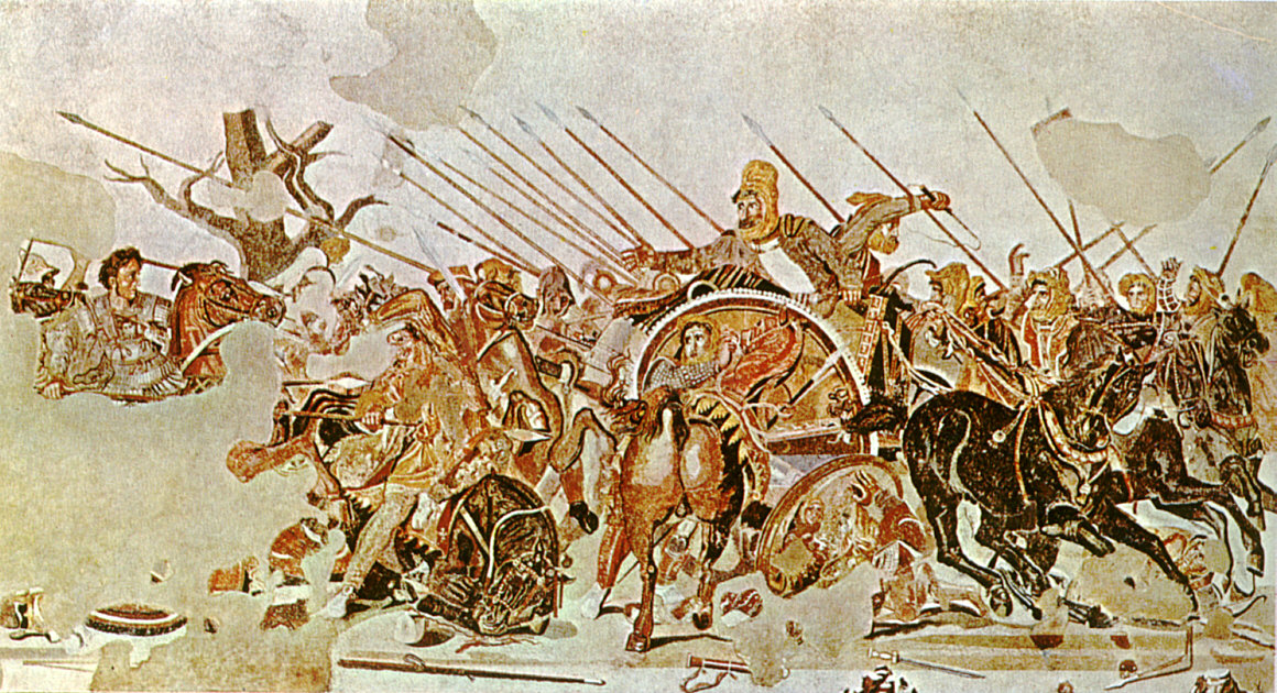 Mosaico de Alexandre representando Alexandre, Dario III e a Batalha de Isso, preservado no Museu Arqueológico Nacional de Nápoles.