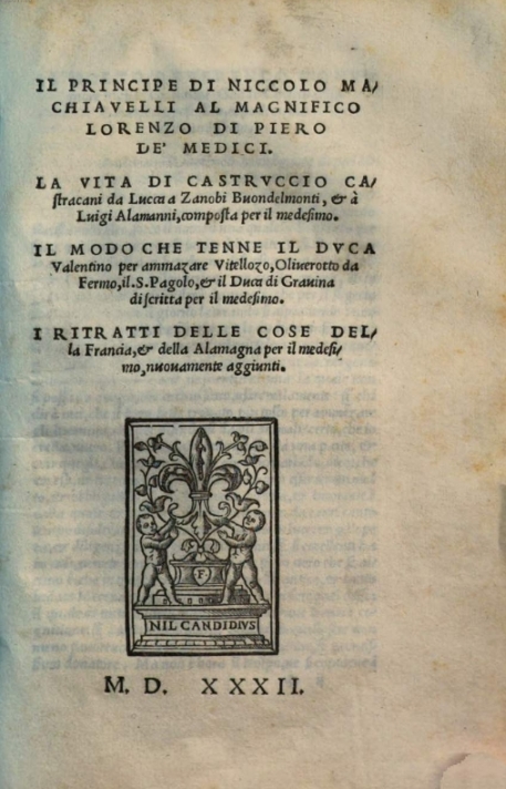 Página de rosto da edição de 1532 de O Príncipe de Nicolau Maquiavel