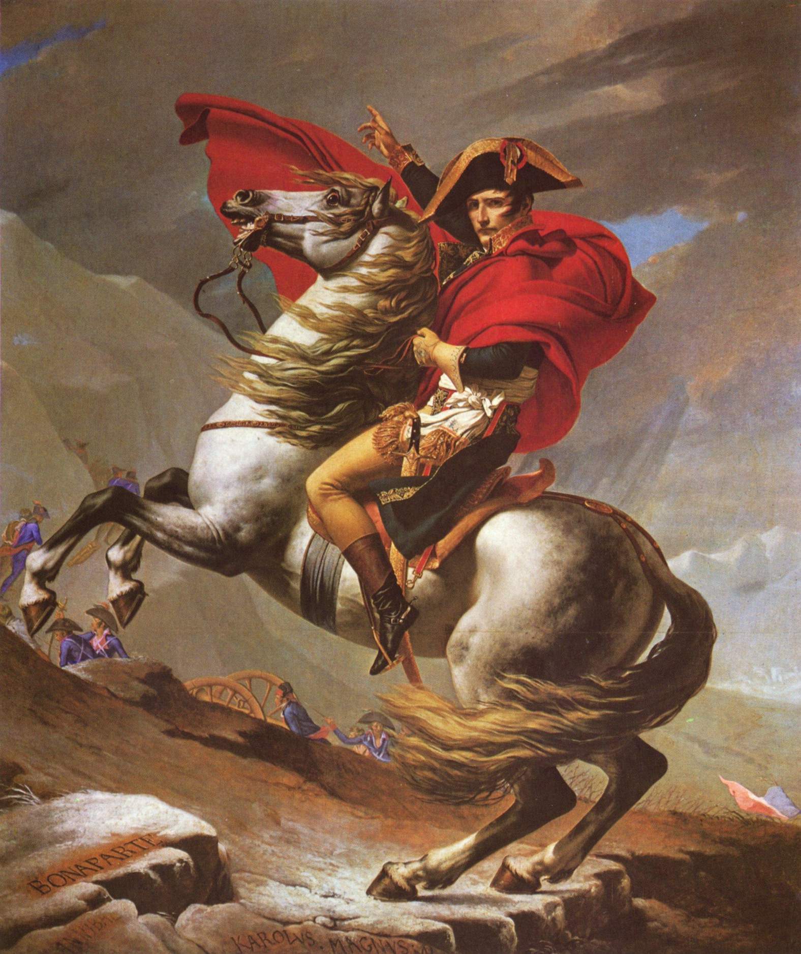 Napoleão Bonaparte cruzando os Alpes em pintura de Jacques-Louis David